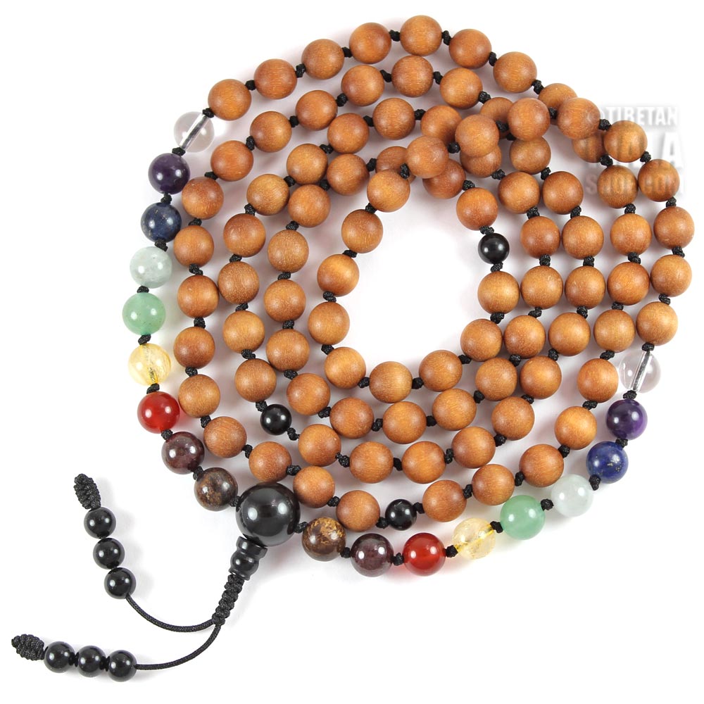 Mala Prayer Beads 108 Hand Knotted 8mm, Coral Fossil