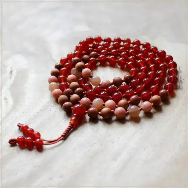 orange knotted mala beads
