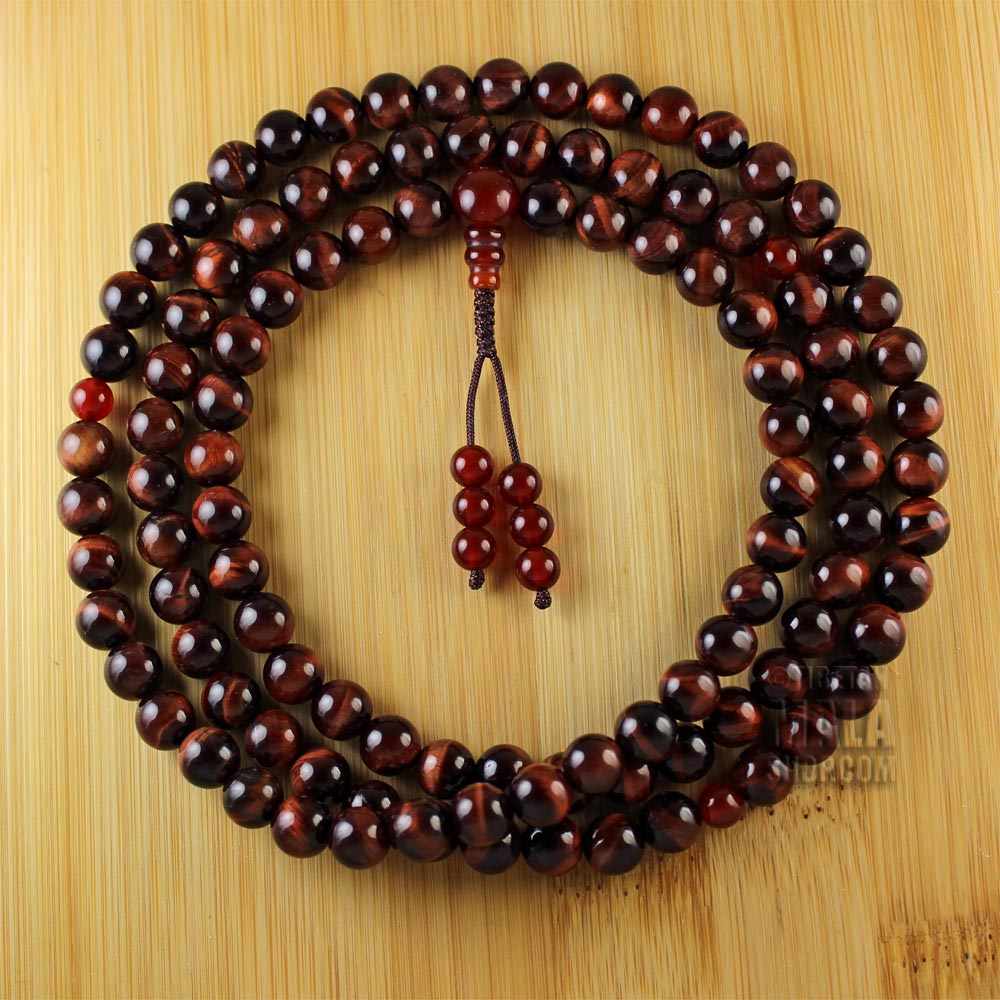 PROTECTION NECKLACE Red Iron Gray Blue Brown Hawk's Tigers Eye Mala ...